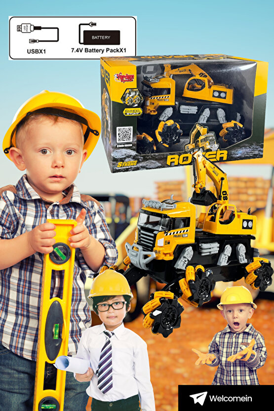 Uzaktan Kumandalı Full Fonksiyon Şarjlı 2.4ghz 6 Teker Kamyon Kepçe Kazıcı 3 Yaş
