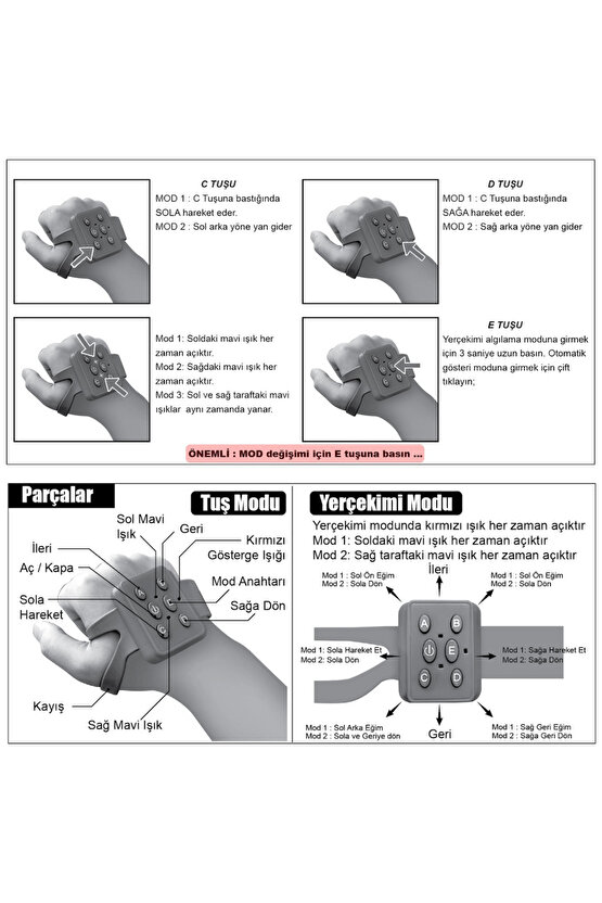 Oyuncak Bilekten Kontrollü Şarjlı 2.4G Işıklı Ve Müzikli Bileklik Kumandalı Akrobat Araba
