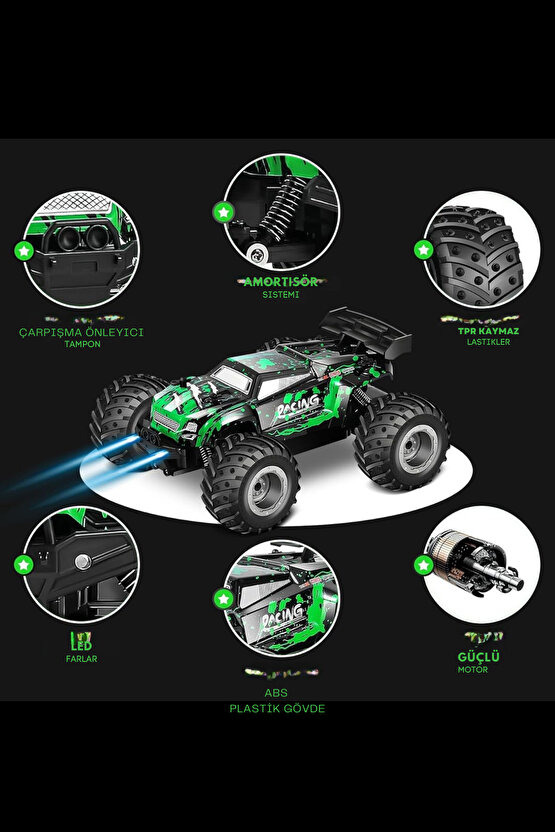 2.4 GHz Uzaktan Kumandalı Şarjlı Araba Full Fonksiyon Işıklı 1:18 High Speed Off Road 40 Dk. Sürüş