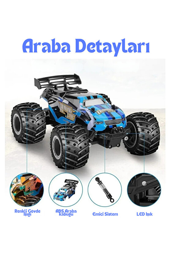 Uzaktan Kumandalı Full Fonksiyon Işıklı 2.4G 1:18 Şarjlı High Off Road Araba +20 Km Hız