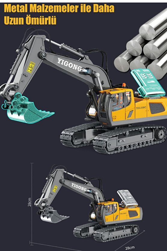 Oyuncak Uzaktan Kumandalı 2.4 Ghz Sesli Işıklı Metal Bulldozer Ekskavatör Kamyon İş Makineleri