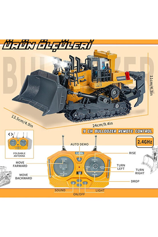 Uzaktan Kumandalı 2.4 Ghz Sesli Işıklı Bulldozer Eksvatör Kamyon İş Makineleri