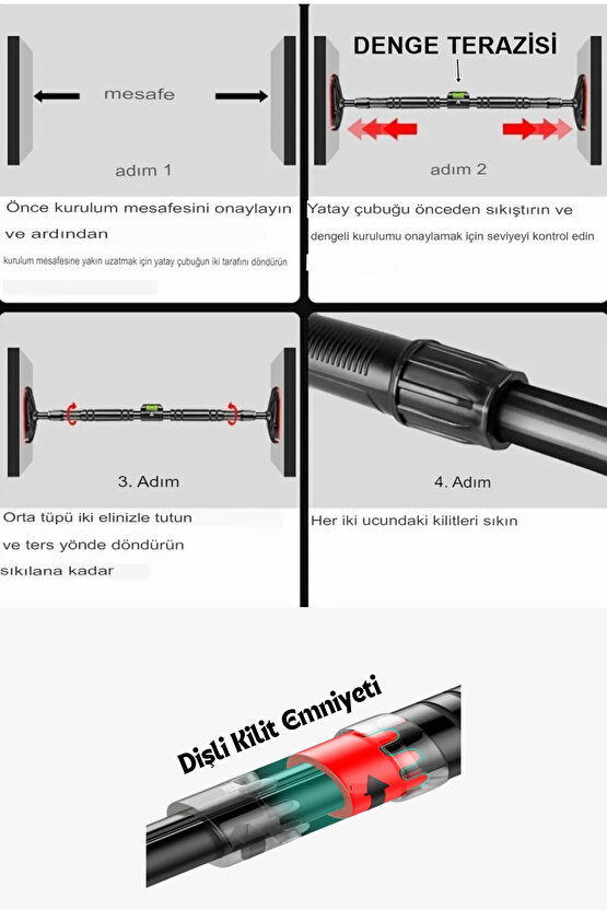 Güvenli Kayma  Yapmayan 92-120CM Koridor Kapı Barfiksi Barfix Aleti Çubuğu Çekme Barı Demiri Bar