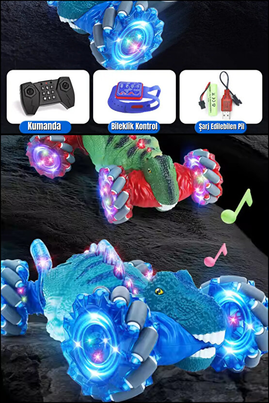 Oyuncak 4x4 2.4g Uzaktan Kumandalı Dinazor Akrobat Araba Bilekten Kontrol Şarjlı Çift Kumandalı