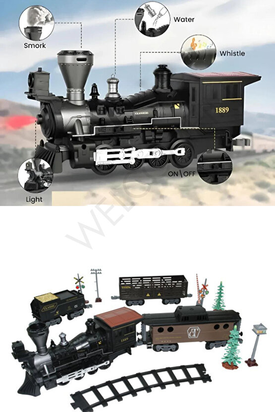 Oyuncak Buhar Çıkartan Pilli Ses ve Işık Efektli 4 Vagon Tren