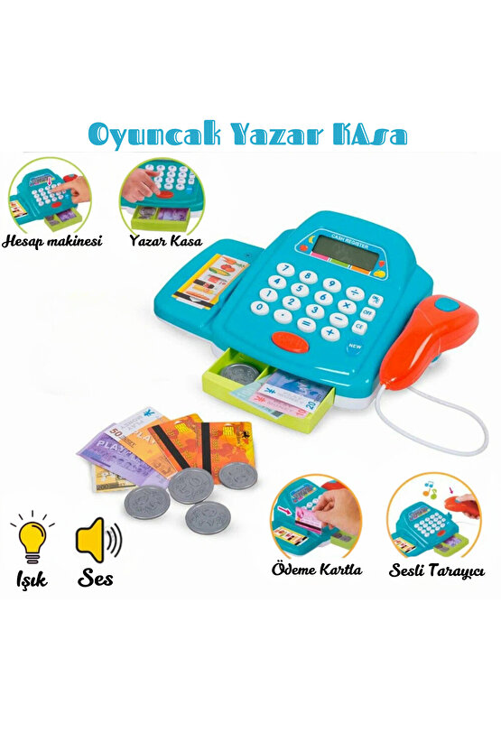 Mavi Oyuncak Yazar Kasa- Hesap Makinesi Fonksiyonlu ve Borkod Okutmalı Eğitici Oyuncak Seti +3yaş