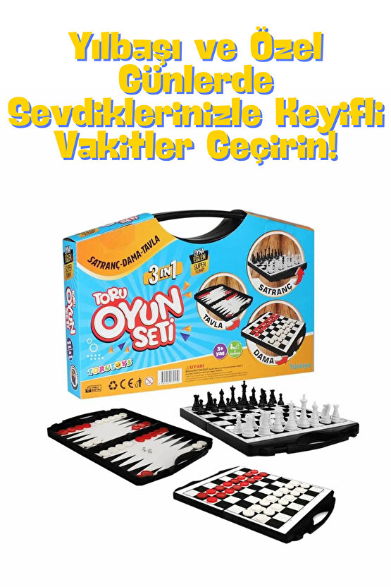 3 ü 1 Arada Çantalı Oyun Seti Satranç-Dama-Tavla Yılbaşı ve Özel Günlerde Aktivite Zeka Oyunları