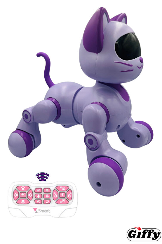 Oyuncak 30 Fonksiyonlu Uzaktan Kumandalı Şarjlı Sesli Işıklı Dokunma Algılama&Programlama Robot Kedi