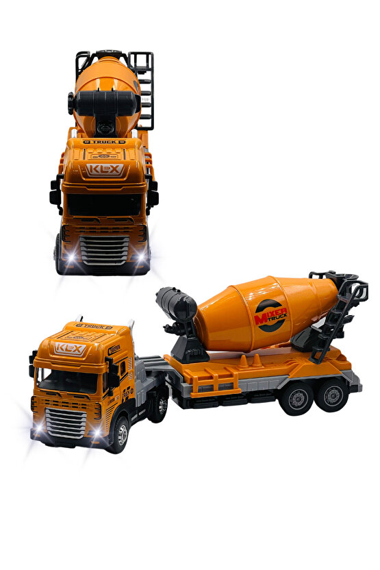 Oyuncak Kutulu İş Makinesi Sesli Işıklı Çek Bırak Metal Vinç, Beton Mikseri, Kamyon, Kepçe 30 Cm
