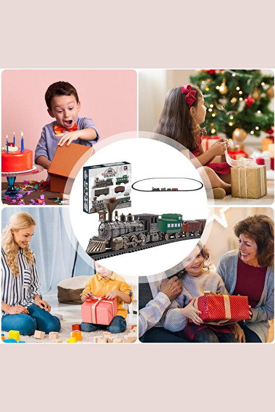 Oyuncak Sesli Işıklı Ve Buharlı Tren 15 Parça Oyun Buhar Atan Klasik Classic Sesli Tren 4 Vagonlu