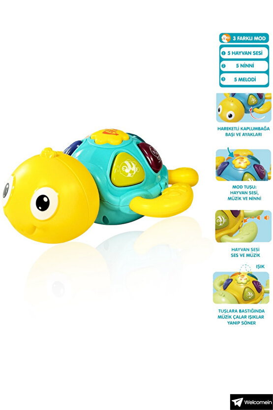 Oyuncak Işıklı ve Sesli 5 Farklı Hayvan Sesi Melodi ve Ninni Çalan Eğitici Kaplumbağa Bebek Piyanosu