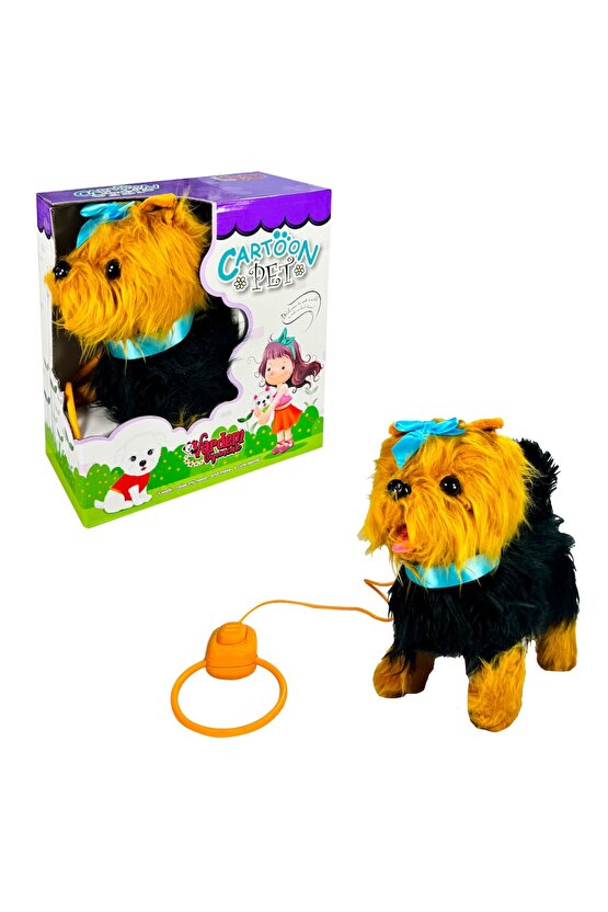 Peluş Tasmalı Yürüyen Mavi Fiyonklu Köpek