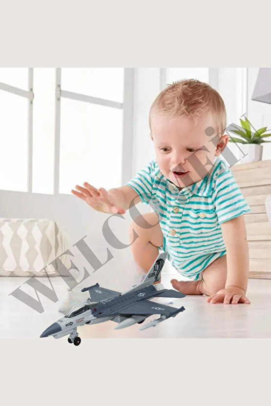Oyuncak Sesli Çek Bırak 1:72 AL-599 Metal Savaş Uçağı Dekor Hediyelik Koleksiyonluk