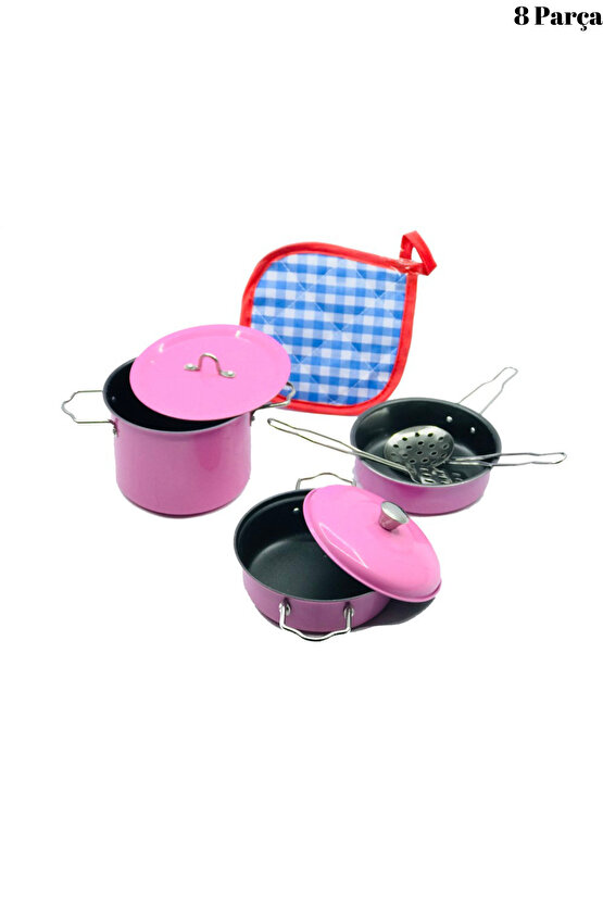 Oyuncak 8 Parça Metal Tencere Ve Tava Seti Paslanmaz Emaye Tencere