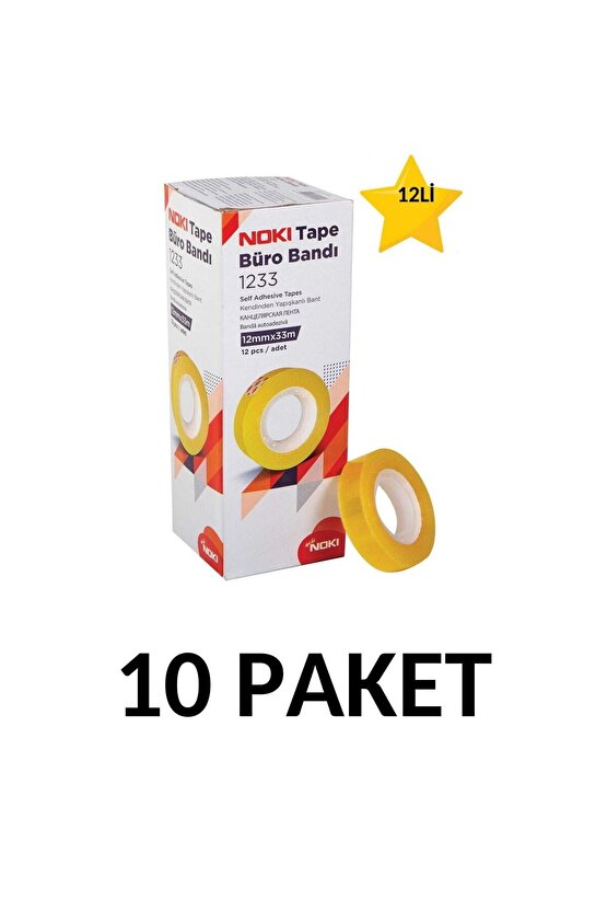 10 Paket (120 Adet) 12mmx33m Şeffaf Büro Bandı Para Bandı