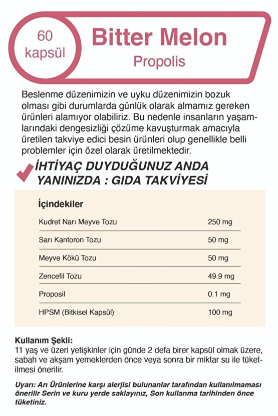 Bitter Melon Propolis 500 mg 60 Capsules x3 Piece