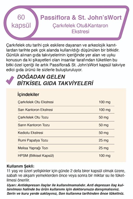 Passiflora Çarkıfelek Otu&Kantaron Ekstreli
