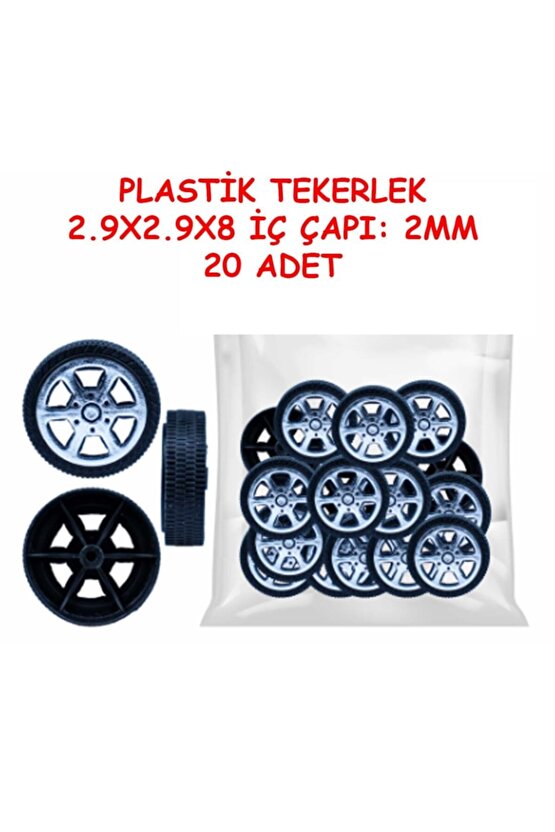 20 Adet Plastik Tekerlek 2,9 Cm Çap - Mil Çapı 2mm Araba Yap Set