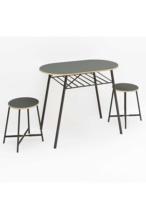 Mutfak Masası Oval Tabure Takımı Masa Sandalye Takımı Füme 1475