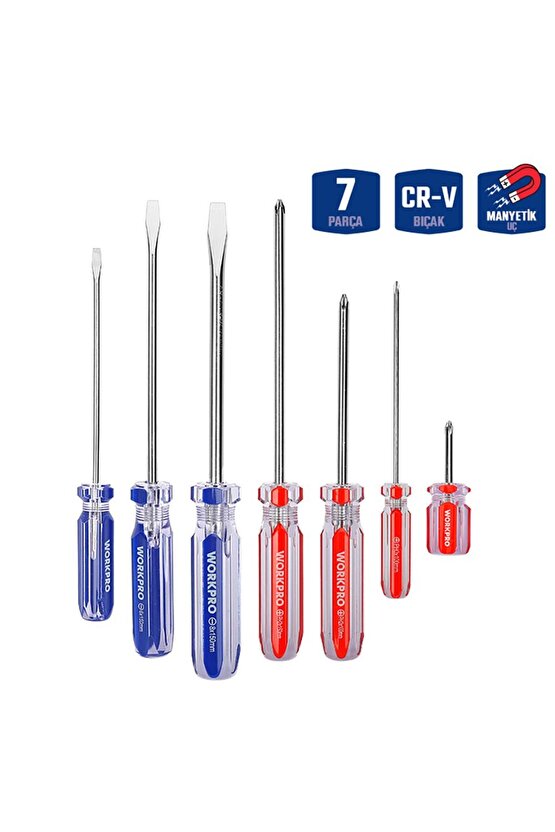 WP200533 7 Parça CR-V Manyetik Profesyonel Tornavida Seti