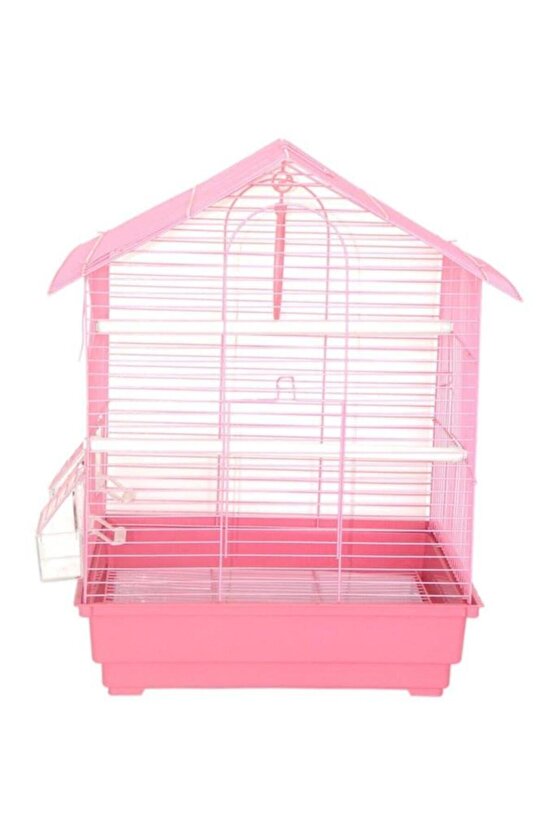 İki Kapılı Çatılı Muhabbet Kuşu Kafesi Pembe 35x28x46 Cm - 600-A418-600-A418