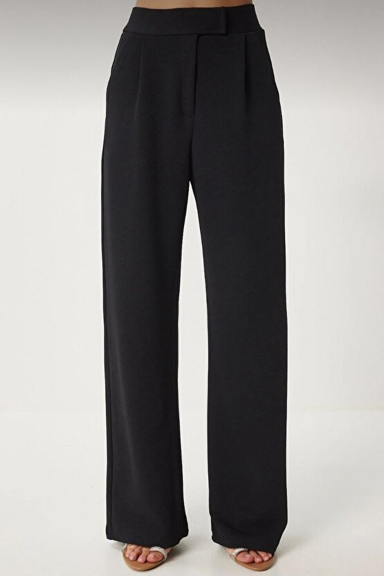 Kadın Yüksek Bel Likralı Palazzo Pantolon - Dökümlü Geniş Paça, Şık Ofis & Günlük Kombin Pantolon