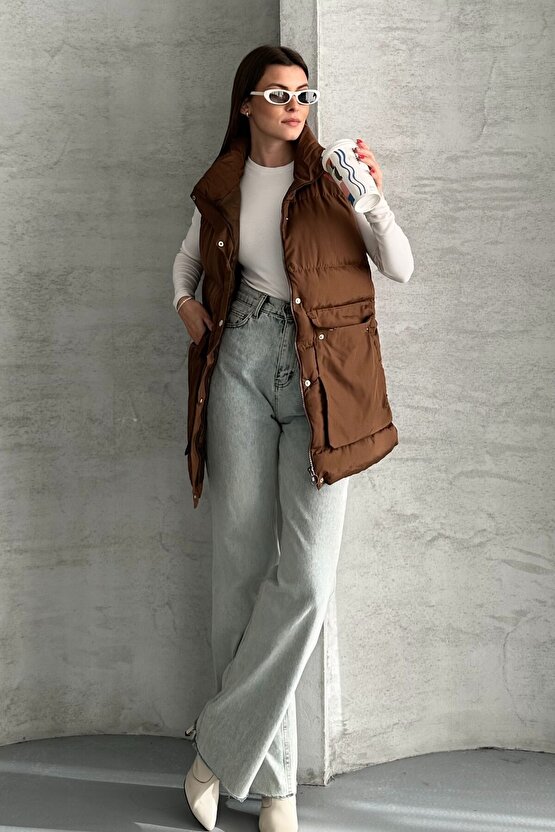 Kadın Şişme Yelek - Cepli Fermuarlı Günlük Şişme Yelek