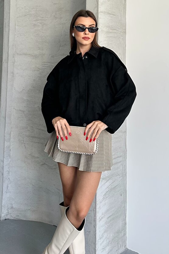 Kadın Oversize Süet Bomber Ceket - Yeni Sezon Deri Trend Ceket