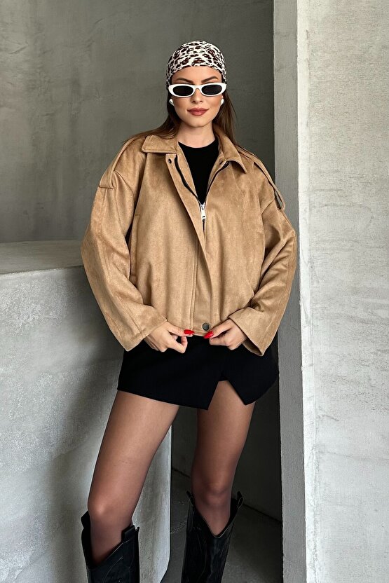 Kadın Oversize Süet Bomber Ceket - Yeni Sezon Deri Trend Ceket