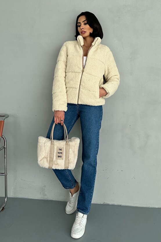 Peluş kabartma teddy şişme mont