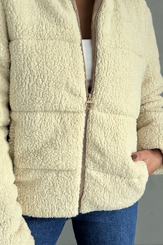 Peluş kabartma teddy şişme mont