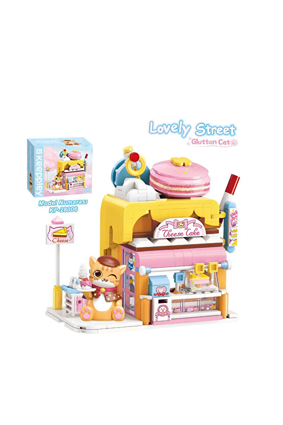 Mikro Blok Kırmızı Kedi Kek Dükkanı 364 Parça - Lego Setleri - Keeppley Mini Lego - Keeppley Lego -