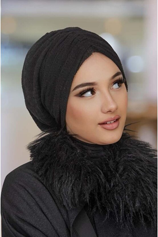 Siyah Köpük Kışlık Büzgülü Bone