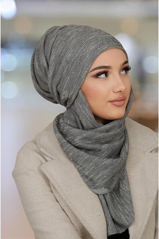 Gri Desen Kelebek Bone Şal