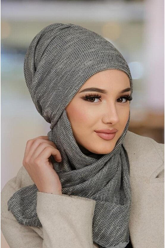 Gri Desen Kelebek Bone Şal