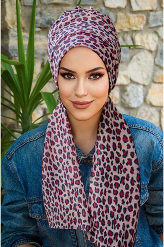 Bordo Lepar Desenli Atkılı Bone