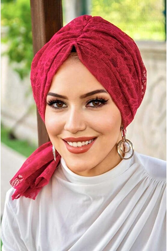 Bordo Çiçek Dantel Tokalı Bone