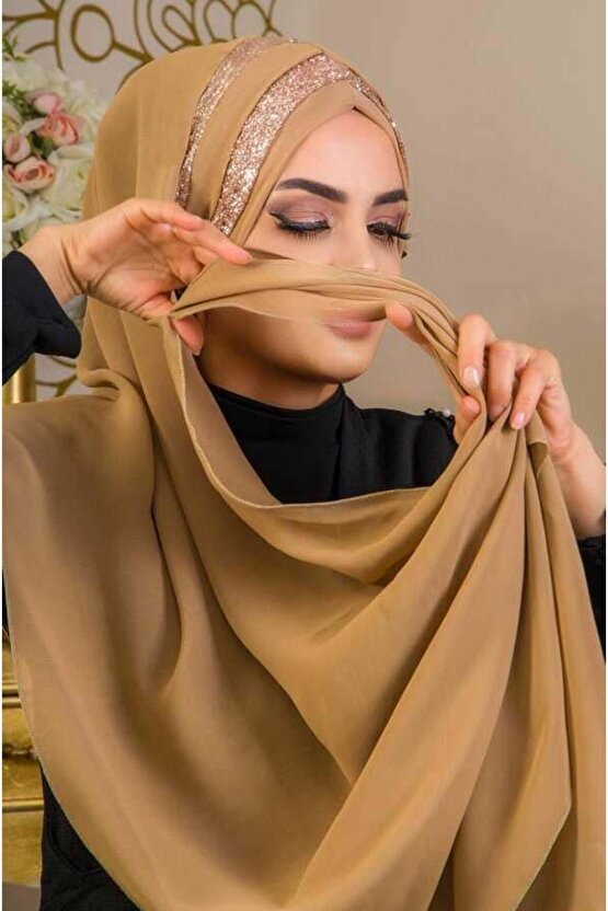 Camel Çapraz Bant Abiye Double Şal