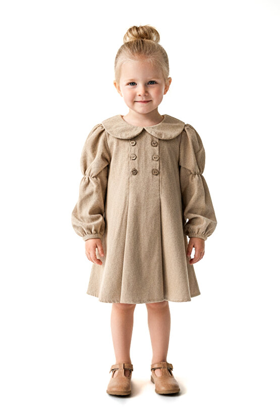 Kız Bebek Elbise Kız Çocuk Elbise Keten Doğum Günü Parti Düğün Özel Gün Uzun Kol Yakalı Astarlı