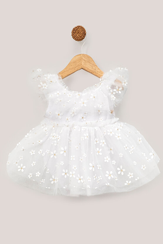 Kız Bebek Elbise Kız Çocuk Elbise Doğum Günü Parti Düğün Elbise Dantelli Kısa Kol Astarlı Elbise