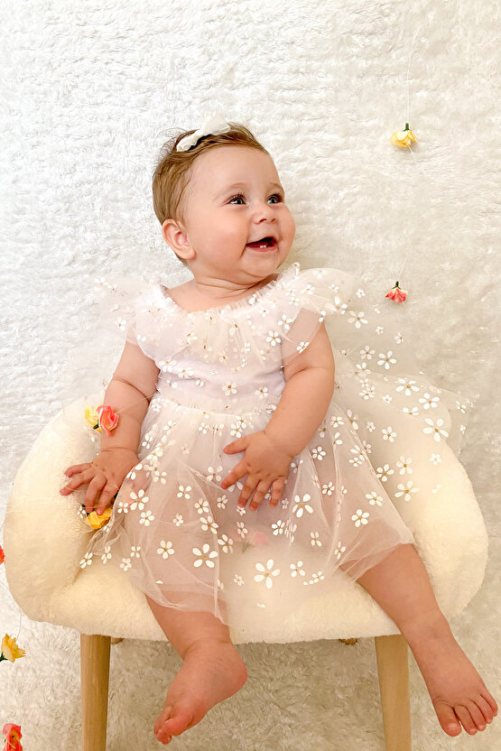 Kız Bebek Elbise Kız Çocuk Elbise Doğum Günü Parti Düğün Elbise Dantelli Kısa Kol Astarlı Elbise