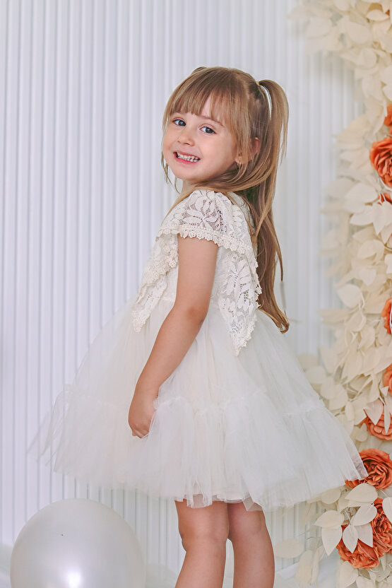 Kız Bebek Elbise Kız Çocuk Elbise Doğum Günü Parti Düğün Elbise Dantelli Kısa Kol Astarlı Elbise
