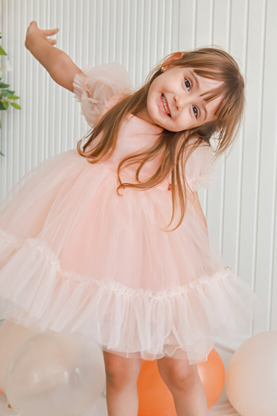 Kız Bebek Elbise Kız Çocuk Elbise Doğum Günü Parti Düğün Elbise Dantelli Kısa Kol Astarlı Elbise