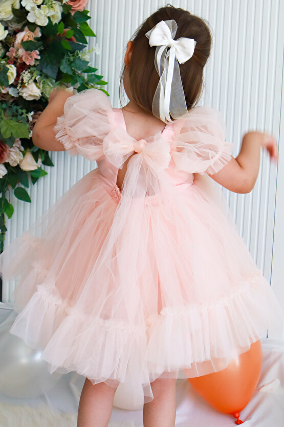 Kız Bebek Elbise Kız Çocuk Elbise Doğum Günü Parti Düğün Elbise Dantelli Kısa Kol Astarlı Elbise