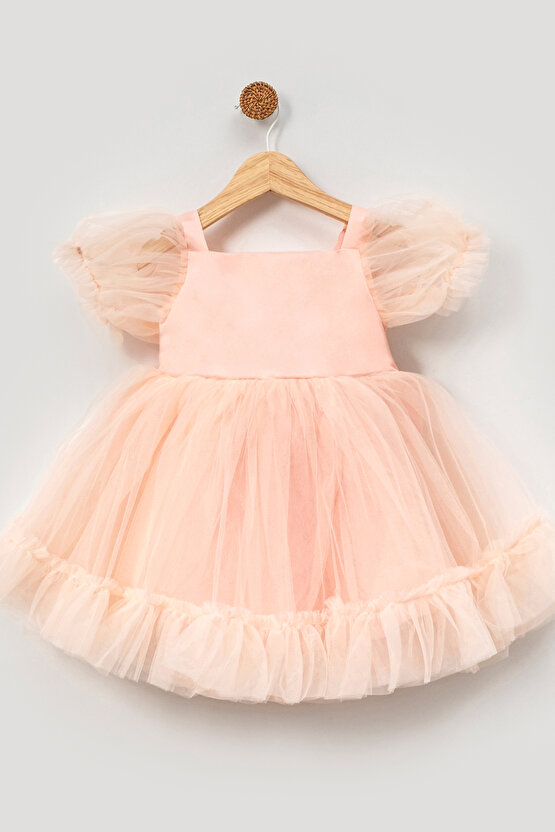 Kız Bebek Elbise Kız Çocuk Elbise Doğum Günü Parti Düğün Elbise Dantelli Kısa Kol Astarlı Elbise