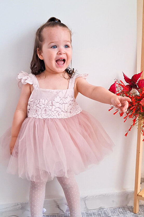 Kız Bebek Kız Çocuk Doğum Günü Parti Düğün Elbise Kısa Kol Kurdela Bandanalı Dantelli Astarlı Romper