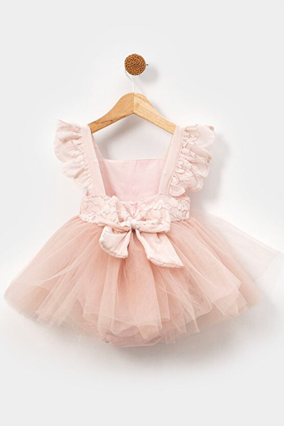 Kız Bebek Kız Çocuk Doğum Günü Parti Düğün Elbise Kısa Kol Kurdela Bandanalı Dantelli Astarlı Romper