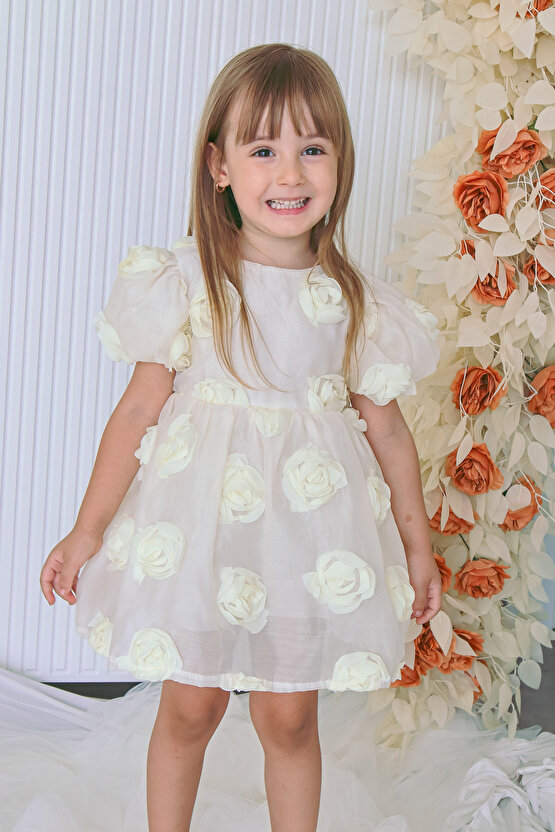 Kız Bebek Kız Çocuk Doğum Günü Parti Düğün Elbise Kısa Kol Tüllü Tütülü Tütü Astarlı