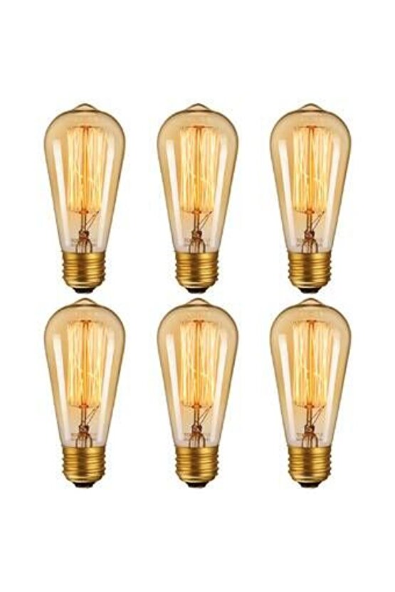 6 Adet 4 Watt Amber Işık Kaliteli Rustik Ampul, 300 Lümen, 4 Watt 25000K Amber Işık Led Rustik Ampul