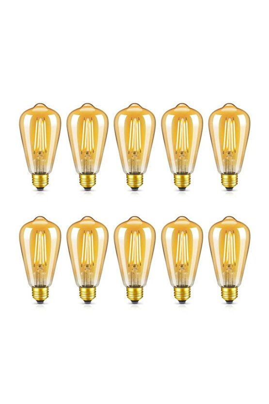 10 Adet 4 Watt Amber Işık Kaliteli Rustik Ampul, 300 Lümen 4 Watt 25000K Amber Işık Led Rustik Ampul